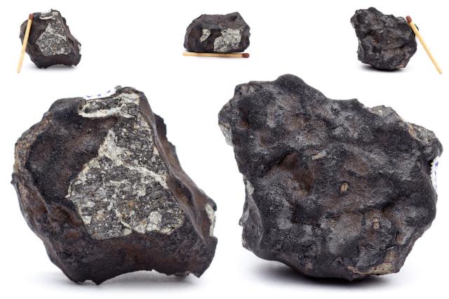 Fragment of the Chelyabinsk Meteorite that fell on February 15, 2013 in Russia.

Pavel Maltsev, pavelmaltsev.ru, CC BY-SA 3.0, via Wikimedia Commons.