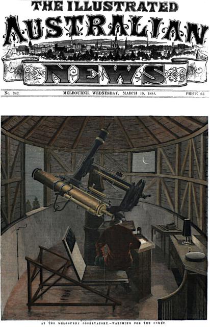 Mounted Print - At the Melbourne Observatory - Watching for Comet by Unknown artist (March 19, 1884).

Museums Victoria, Public Domain (Licensed as Public Domain Mark). Color edits.

https://collections.museumsvictoria.com.au/items/272327