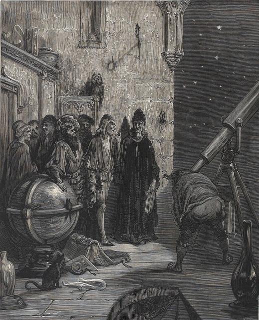 "In order to know if he should marry, Panurge consults Her Trippa, who, among other divinatory disciplines, practices astrology. Engraving by Gustave Doré from the first volume of the 1873 edition of the Works of Rabelais by the publisher Garnier Frères."

Gustave Doré, Public domain, via Wikimedia Commons.