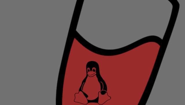 Wine logo with a Linux Tux