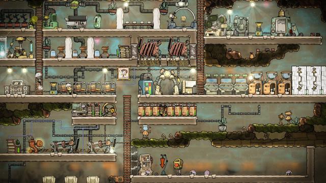 Oxygen Not Included screenshot showing a busy colony