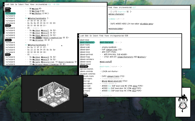 Oquonie game with its source code opened in Left.