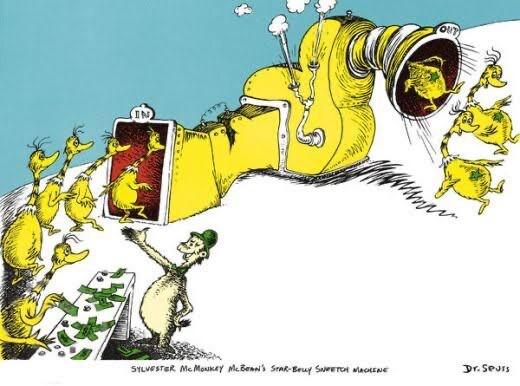 Scene from The Sneetches by Dr. Seuss

“When the Plain-Belly Sneetches popped out, they had stars!
They actually did. They had stars upon thars!
Then they yelled at the ones who had stars from the start,
“We’re exactly like you! You can’t tell us apart.”