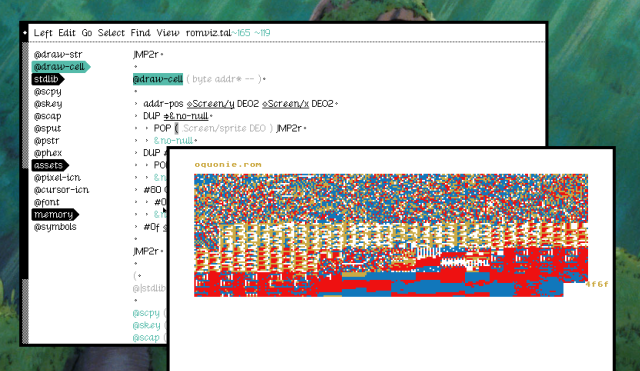 Visualization of the memory usage where each byte is a different color.