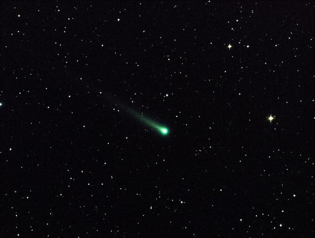 Comet ISON in Virgo on November 8, 2013.

NASA/MSFC/Aaron Kingery, Public domain, via Wikimedia Commons or Flickr https://flic.kr/p/hKVnC3

Color edits.