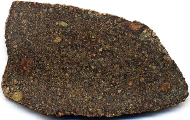 Northwest Africa (NWA) 11054 Meteorite slice.

James St. John, CC BY 2.0 via Flickr: https://flic.kr/p/2hzVCy8