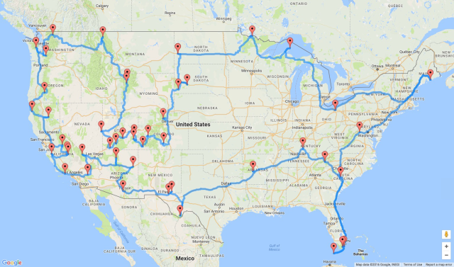 Randy Olson’s optimized route to visit all of the U.S. national parks in the U.S. in one road trip