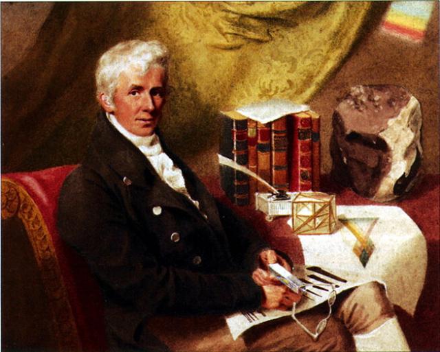 "Portrait of James Sowerby (with the Wold Cottage Meteorite)" by Thomas Heaphy (1816).

Thomas Heaphy with courtesy to Mrs. Sowerby, Public domain, via Wikimedia Commons. Color edits.