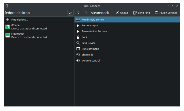 KDE Connect - Fedora to Steam Deck