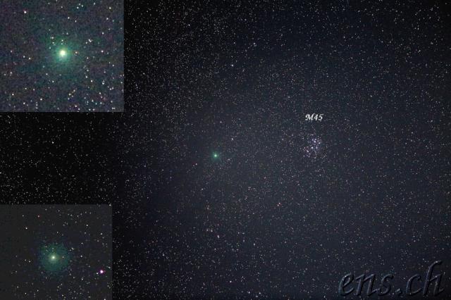 Comet 46P/Wirtanen near M45 (Pleiades) on December 17, 2018.

PeterRYV, CC BY-SA 4.0, via Wikimedia Commons.