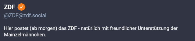 ZDF writing that it wil start posting "tomorrow"