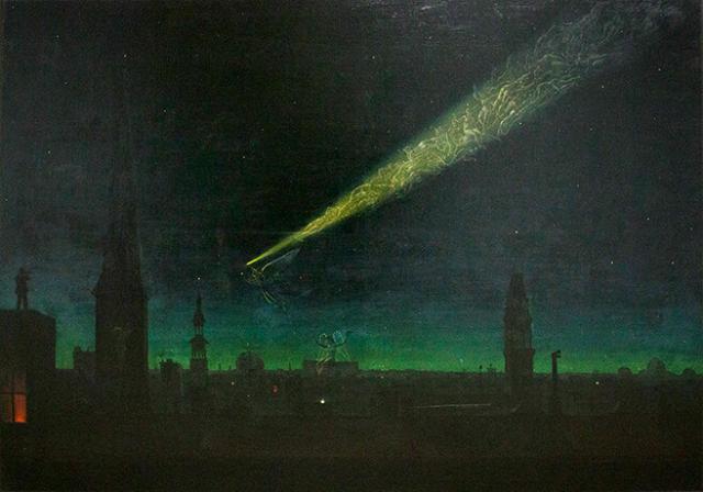 "The Comet" by Juan Jorge Peoli y Mancebo (1800s).

National Museum of Fine Arts of Cuba, Public domain, via Wikimedia Commons. Color edits.