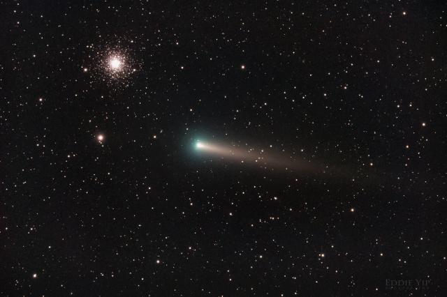 "Comet C/2021 A1 Leonard with Messier 3 on December 3, 2021."

Eddie Yip, CC BY-SA 2.0 via Flickr: https://flic.kr/p/2mNyhf1