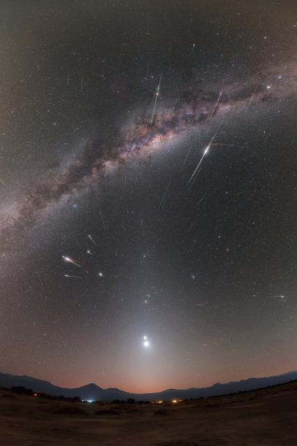 "Meteor shower in the Chilean Desert."

ESO/P. Horalek, CC BY 2.0 via Flickr: https://flic.kr/p/2nF2YDK