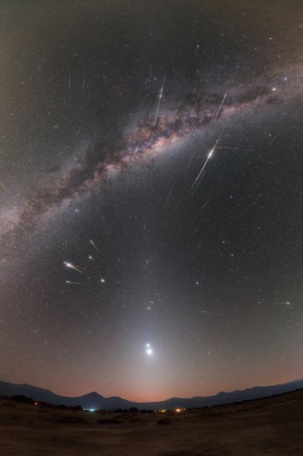 "Meteor shower in the Chilean Desert."

ESO/P. Horalek, CC BY 2.0 via Flickr: https://flic.kr/p/2nF2YDK