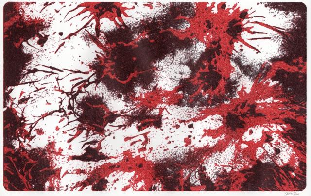 Red and black ink spatters and splodges abstract 