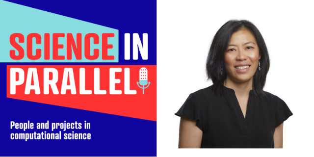 Science in Parallel podcast logo and portrait of Tammy Ma of Lawrence Livermore National Laboratory