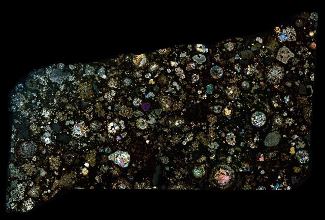 "Northwest Africa (NWA) 2224 Meteorite Thin Section."

Solar Anamnesis, CC BY-NC-ND 2.0 via Flickr: https://flic.kr/p/24ejDF2