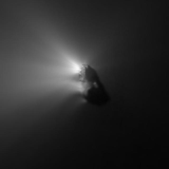 "Comet Halley as seen by ESA's Giotto spacecraft in 1986."

ESA/MPS, CC BY-SA IGO 3.0, via Wikimedia Commons.