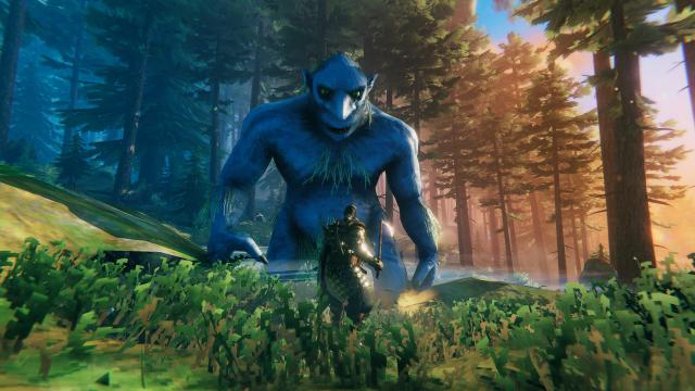 Valheim screenshot with a big blue troll