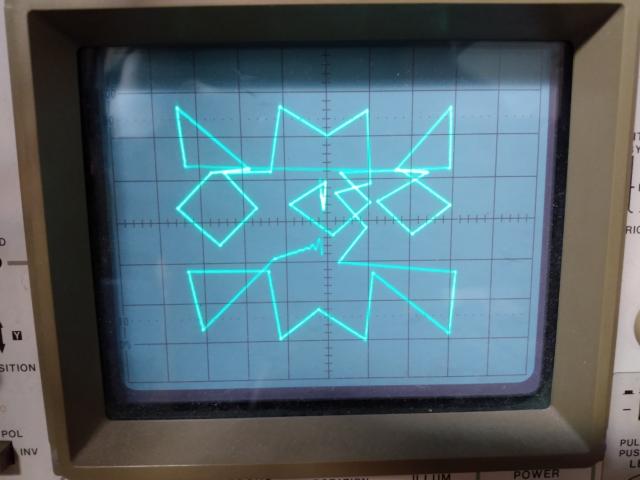 A very jagged and misshapen Merveilles icon on an oscilloscope screen