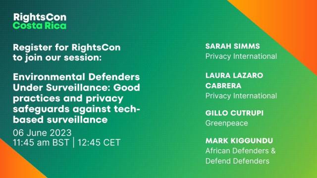 Today is the last day to register for #RightsCon. 

Don't miss the chance to join us in conversation with @Greenpeace and @AfricaDefenders on safeguards against tech-based surveillance of environmental and climate justice activists. 

✍️ https://rightscon.org/participate/