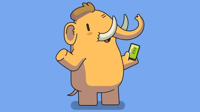 An image of the Mastodon mascot holding a mobile phone.