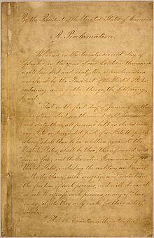 Photo of the original emancipation proclamation.
