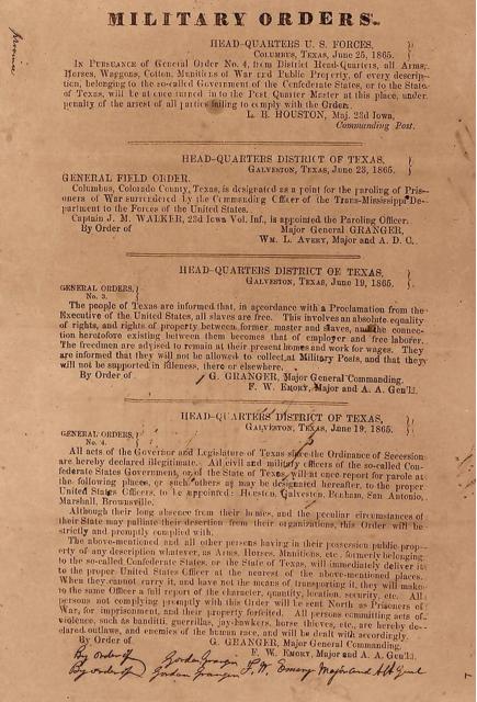 Image of 
General Order No. 3, issued in Galveston, Texas, 19 June 1865.