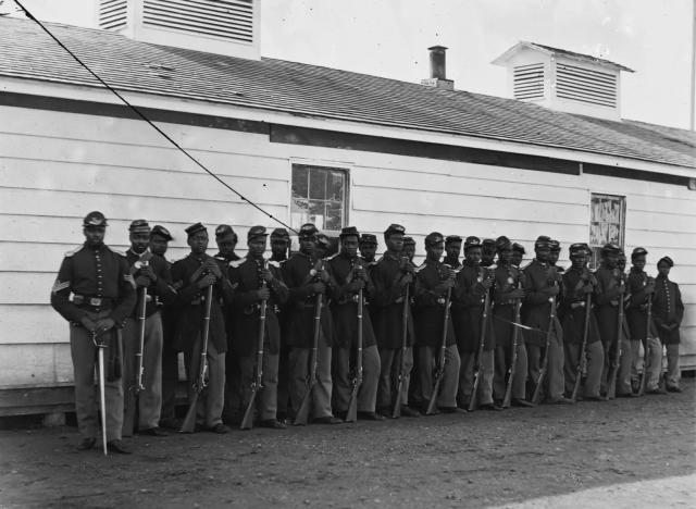 B/W photo of United States Civil War black troops.