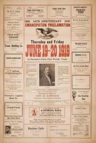 Colorful poster of 1919 Juneteenth celebration.