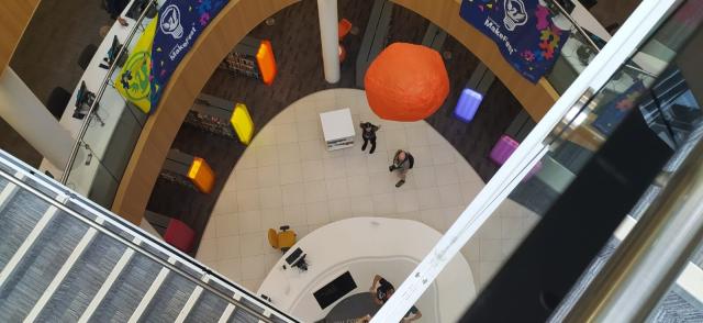 The orange "CDAS-2" balloon veiwed from above in flight. 