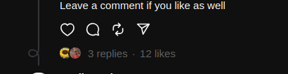 Screenshot showing 3 replies and 12 likes on my Threads post. Could not find a way to see the number of Reposts. 