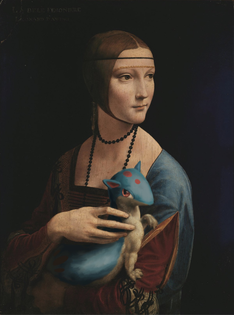 Da Vinci’s Lady with an Ermine, except the ermine is the Pokémon Quilava.