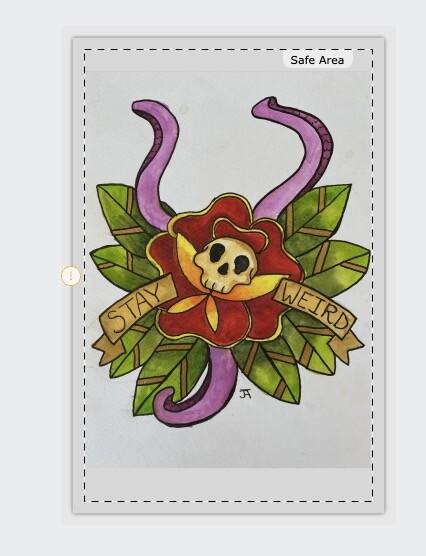 Business card of a rose with tentacles and a skull that says stay weird