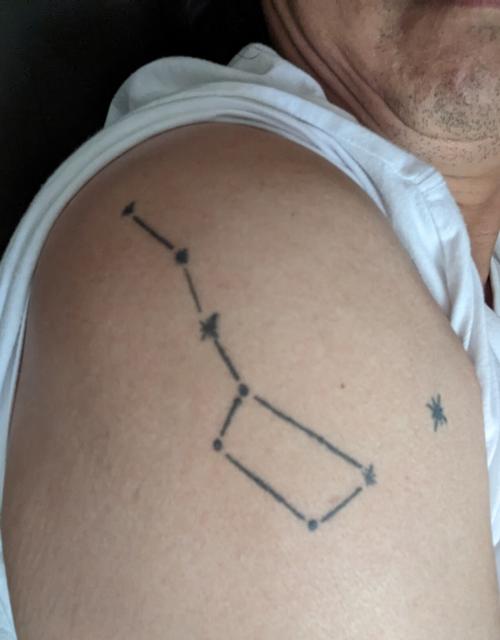Picture of my measly arm tattoo of the Big Dipper and North Star