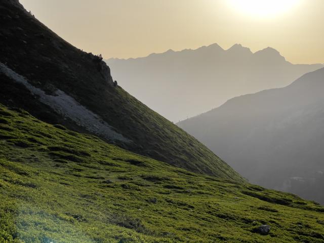 View of several mountains in the bright morning light.