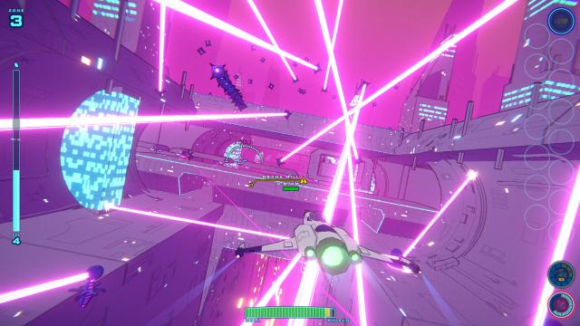 Whisker Squadron: Survivor screenshot, avoiding lots of lasers with a spaceship