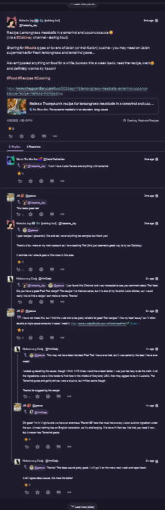 Screen shot showing multi layered thread on Firefish.