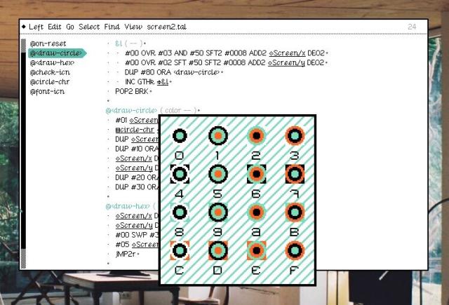 The blending modes in Varvara, with the example source code in Left behind.