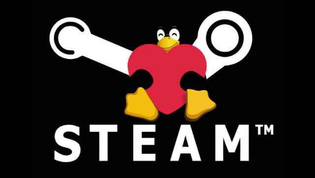 Steam logo with a Linux tux holding a heart