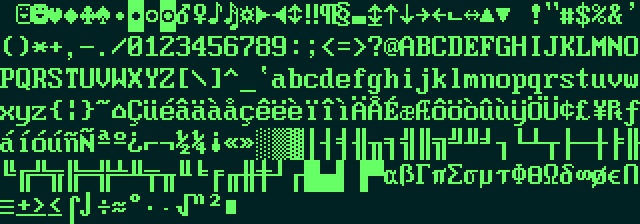 A list of characters from the CP437 table from the classic IBM font