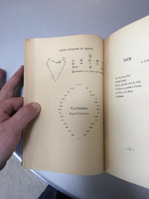 French language visual poems with the letters of the poems forming visual shapes