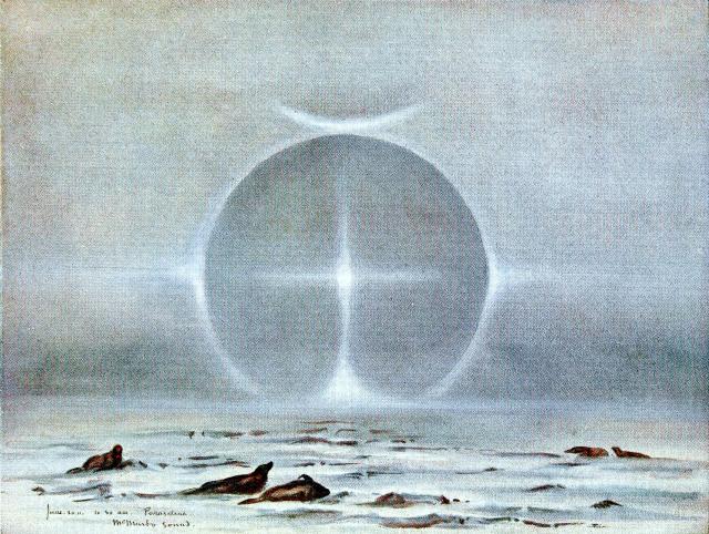 "A Ring around the Moon" by Apsley Cherry-Garrard from "The Worst Journey in the World" (1922).

Apsley Cherry-Garrard, Public domain, via Wikimedia Commons. Color edits.