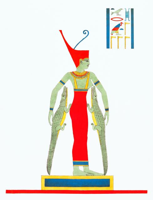 Neith with Red Crown from Pantheon Egyptien (1823-1825). Digitally enhanced by rawpixel.

Léon-Jean-Joseph Dubois, CC BY-SA 4.0, via Wikimedia Commons. Color edits.