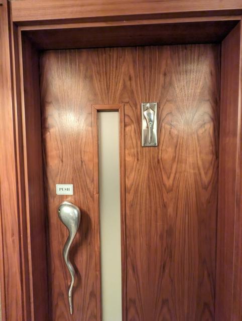 Door with an amorphous blob on it