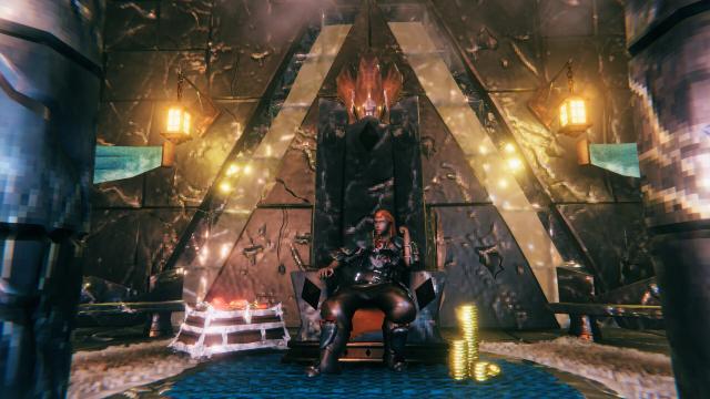 Valheim screenshot, player sitting on a throne
