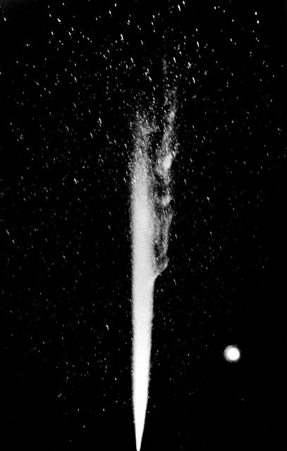 "Halley's Comet (with Venus) as photographed May 13, 1910, by a wide-angle camera at Lowell Observatory, Flagstaff, Ariz."

NASA/JPL/Lowell Observatory, Public domain via https://airandspace.si.edu/multimedia-gallery/web12117-2011hjpg

Color edits.