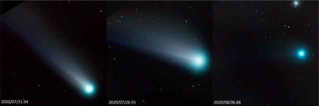 "comet C/2020 F3 (NEOWISE) on 21.9, 26.9 July, and 6.9 August 2020 UT."

Nicolas Biver, CC BY 4.0, via Wikimedia Commons.