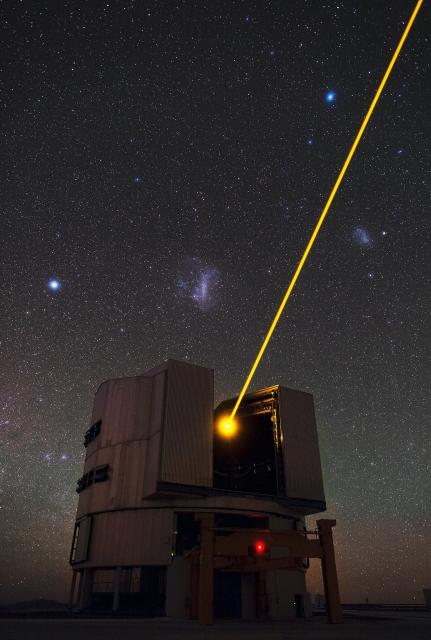 "Yepun’s Laser and the Magellanic Clouds."

ESO/B. Tafreshi/TWAN, CC BY 4.0, via Wikimedia Commons.